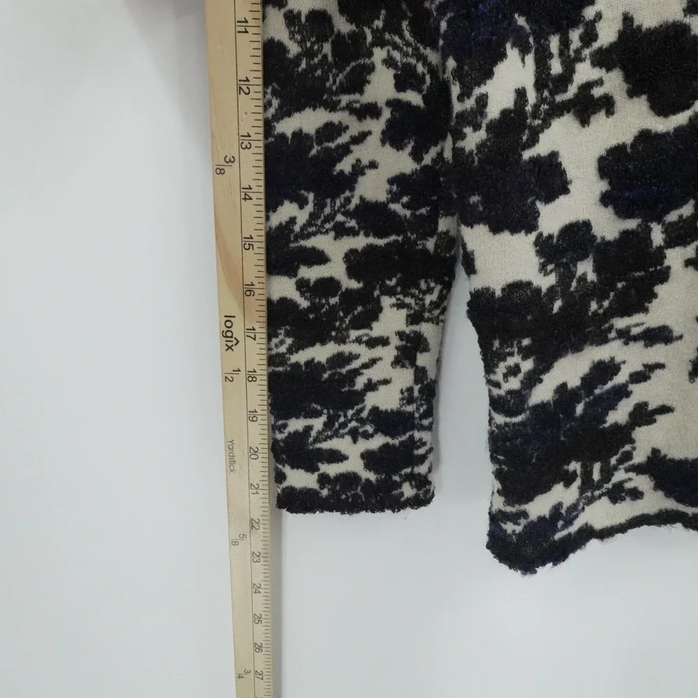 Tory‎ Burch Sweater Womens XS Ivory Floral Jacquard Wool Mohair Blend Fuzzy Cozy